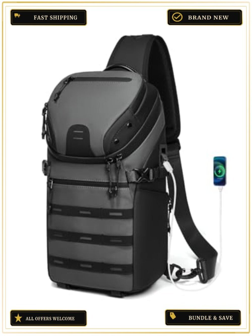 Waterproof Crossbody Sling Backpack Travel Hiking Chest Bag Daypack